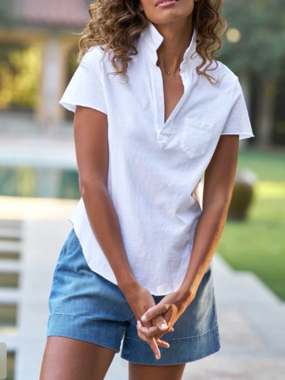 Frank & Eileen NWOT CHARLOTTE Perfect Polo Shirt - White Short-Sleeve Top Sz XS